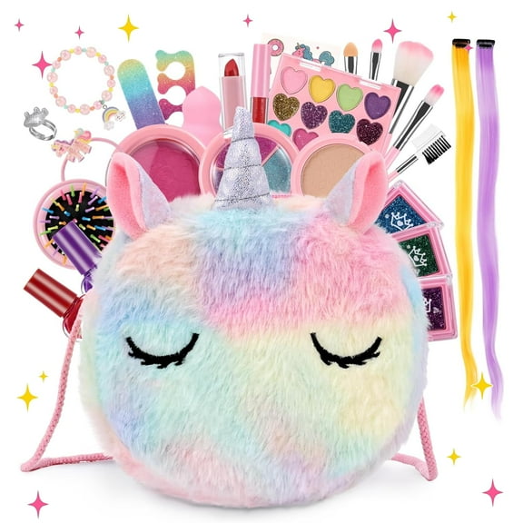 Kids Makeup Kit for Girl Toys, Washable Real Makeup Set with Unicorn Bag Girls Princess Play Make Up Toys Gift for 3 4 5 6 7 8 9 10 Years Old Girl