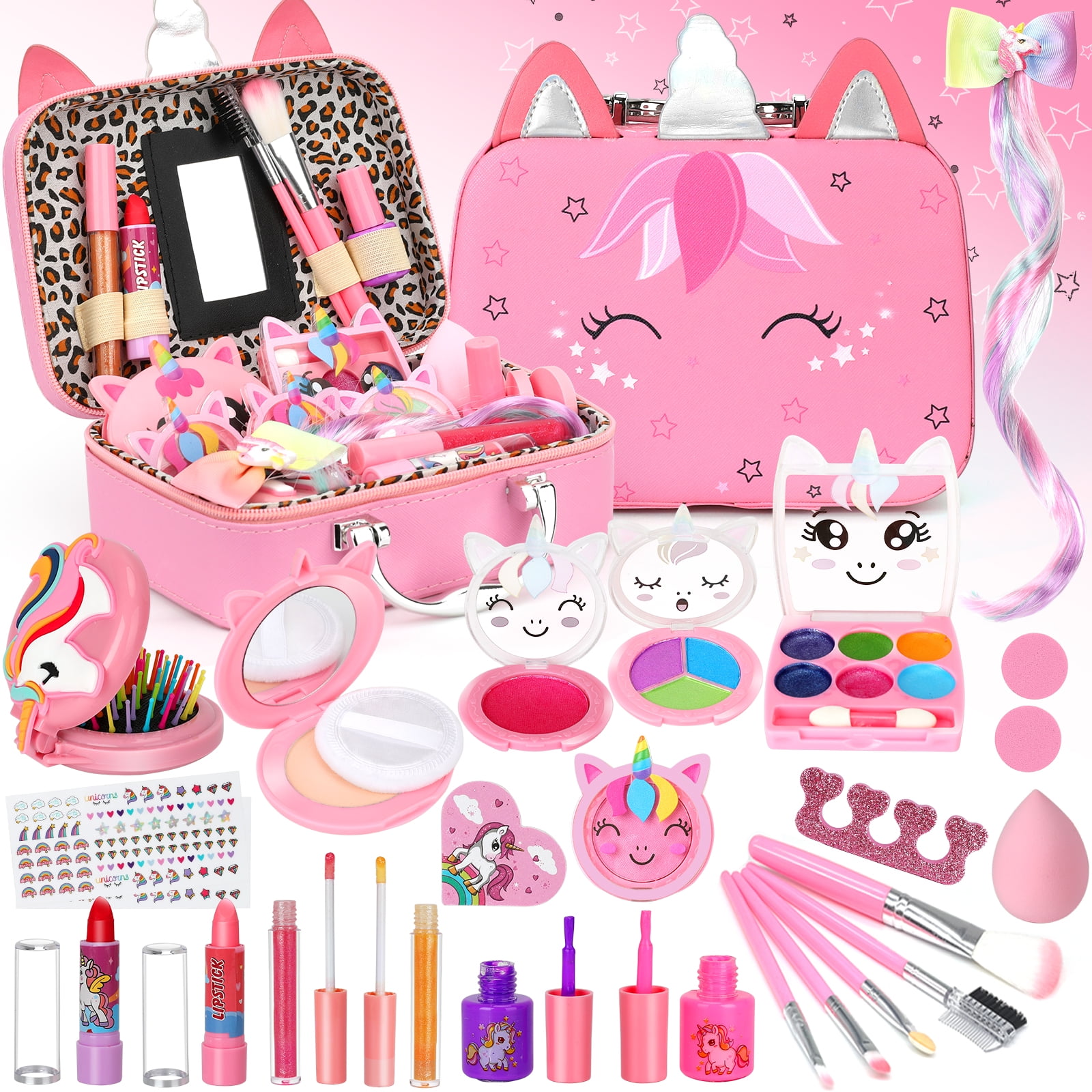 Kids Makeup Kit for Girls, Soft to skin, Easy to wash, 17 Pcs Princess Makeup  Set Toys for 3 4 5 6 7 8 9 10 11 12 & Up Year Old