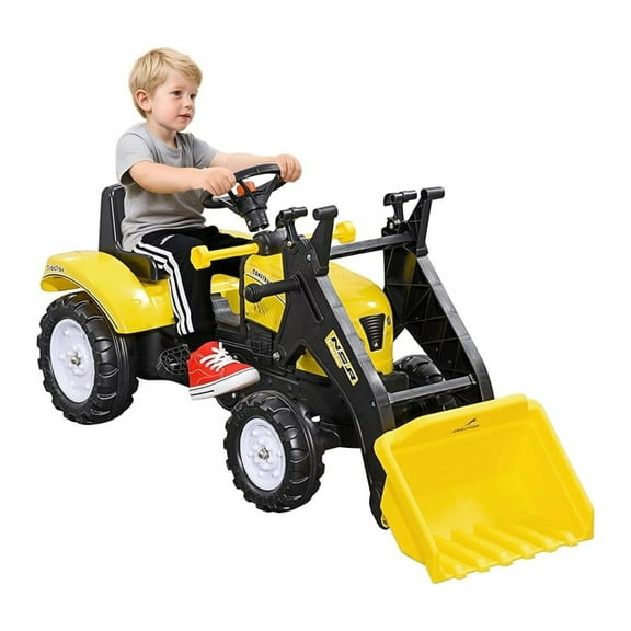 Kids Manual Pedal Ride-On Excavator with Front Loader Digger, Ride-On Tractor for 3 Year Old, Yellow