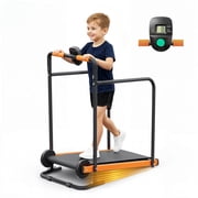 Kids Manual Treadmill, Fixed 10% Incline Non-Powered Walking Pad, Max 220lbs Capacity with Handrail & Display Screen, Eco-Friendly Manual Walking Running Machine for Home