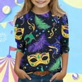 thumbnail image 1 of Kids Mardi Gras Shirt for Girls Long Sleeve Cold Shoulder Holiday Party Top Purple Green Gold Carnival,Size 3-4T, 1 of 5