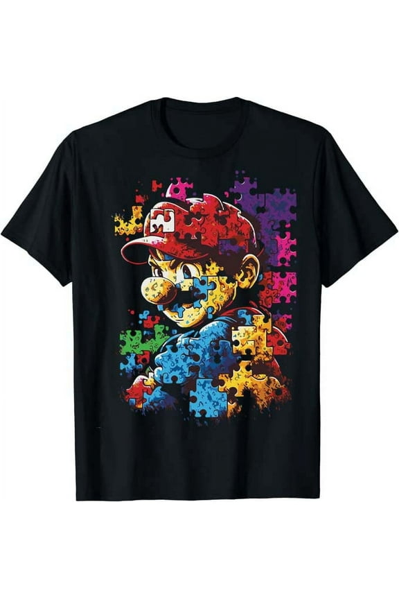 Kids Mario Colorful Autism Awareness T-Shirt Size 10-12