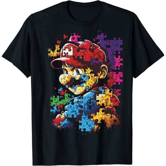 Kids Mario Colorful Autism Awareness T-Shirt Size 8