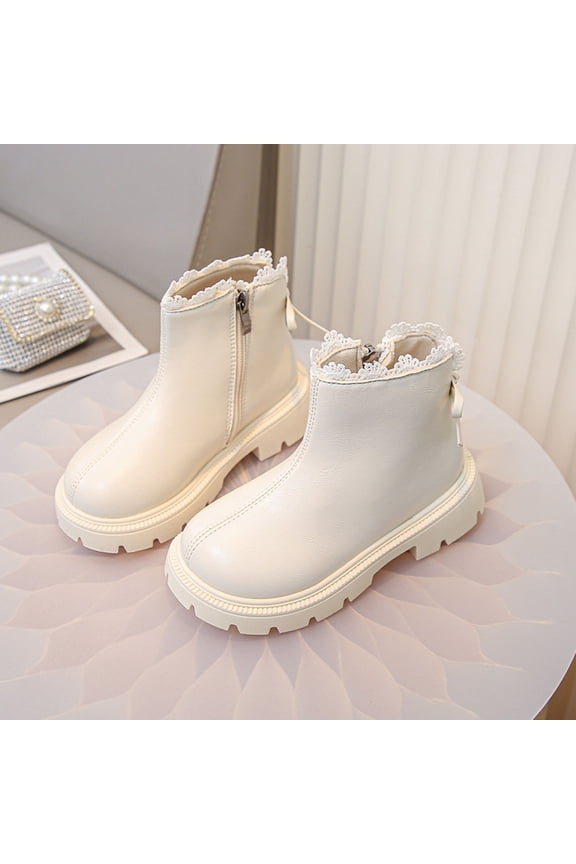 Kids Martin Boots with Side Zipper Bow Accent Rubber Sole Versatile All Seasons Footwear