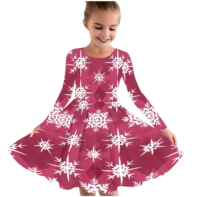 Girls' Casual A-Line Twirly Party Dress - Stretchy Long Sleeve Dress, XS To 3XL, For Holidays & Special Occasions
