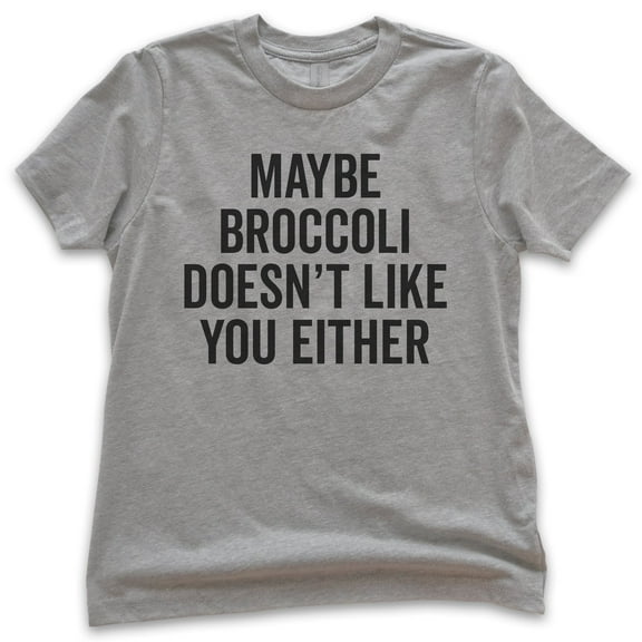 Kids Maybe Broccoli Doesn't Like You Either T-shirt, Youth Kids Boy Girl T-Shirt, Funny Silly Picky Eater Vegan, Dark Heather Gray, Small