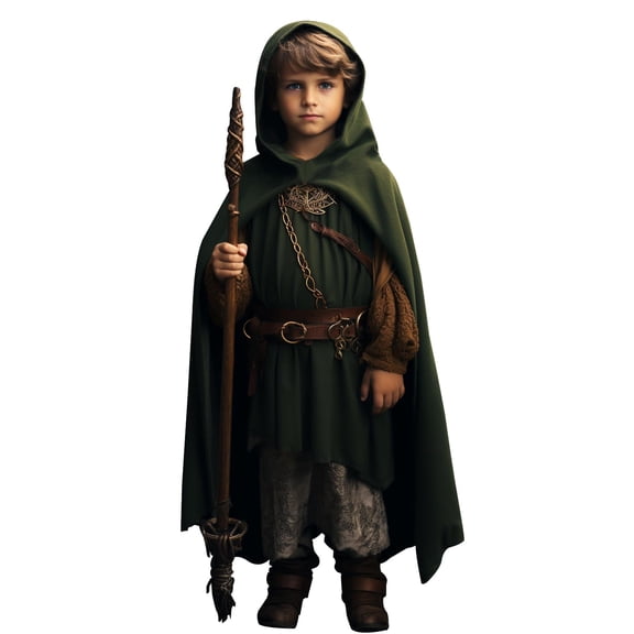 Kids Medieval Hooded Cloak, Renaissance Cape Robe for Boys, Halloween Ranger Wizard Elven Costume Cloak