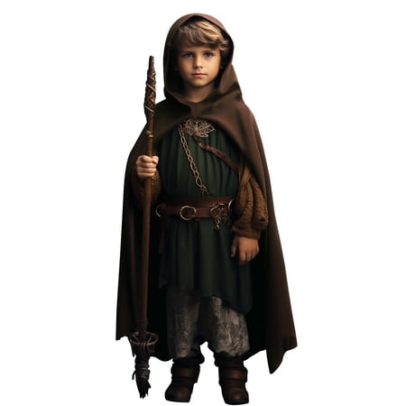 Kids Medieval Hooded Cloak, Renaissance Cape Robe for Boys, Halloween Ranger Wizard Elven Costume Cloak