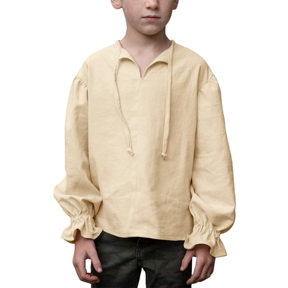 Kids Medieval Renaissance Long Sleeve Boys Children Solid Blouse
