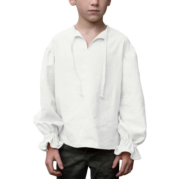 Kids Medieval Renaissance Long Sleeve Boys Children Solid Blouse