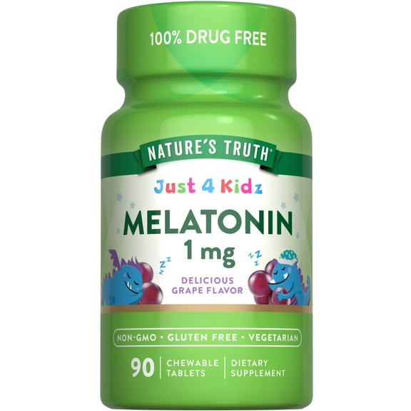 Kids Melatonin Chewable Tablets | 1mg | 90 Count | Grape Flavor | by Nature's Truth