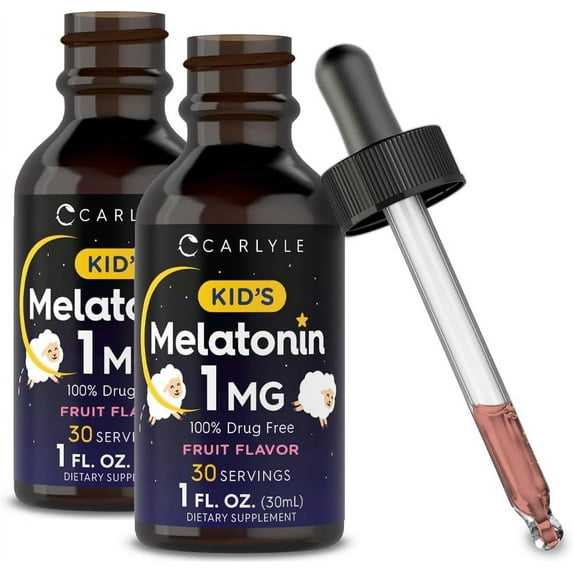 Kids Melatonin Liquid | 1 fl oz | Two Pack | Fruit Flavor | by Carlyle