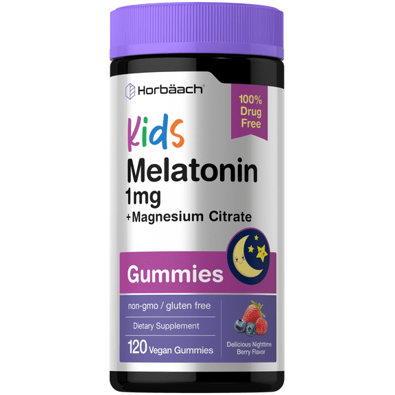 Kids Melatonin & Magnesium | 120 Vegan Gummies | Berry Flavor | by Horbaach