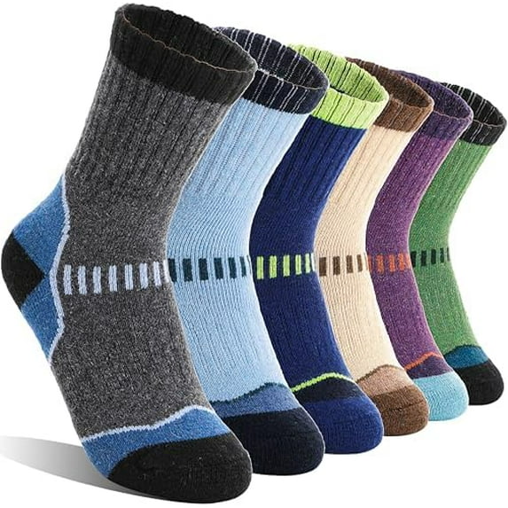 Kids Merino Wool Hiking Socks Boys Girls Toddler Thermal Winter Warm Thick Cushioned Moisture Wicking Socks 6 Pairs