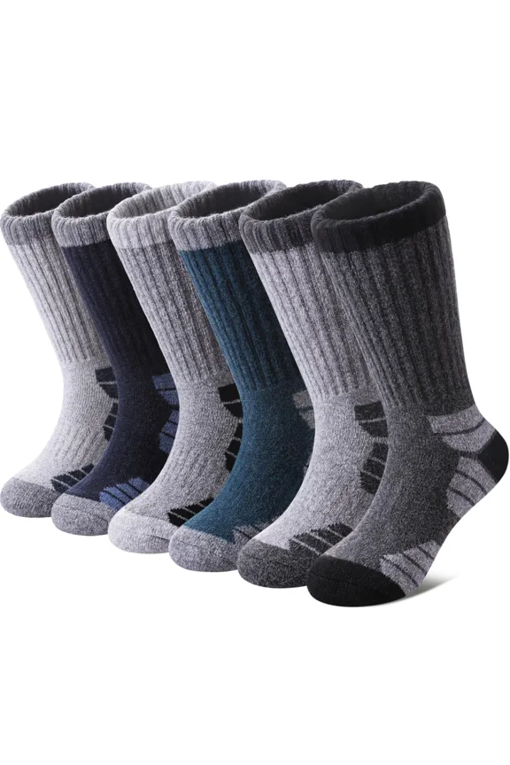 Kids Merino Wool Hiking Socks Boys Girls Toddlers Thermal Winter Warm Boot Thick Cushion Socks 6 Pairs
