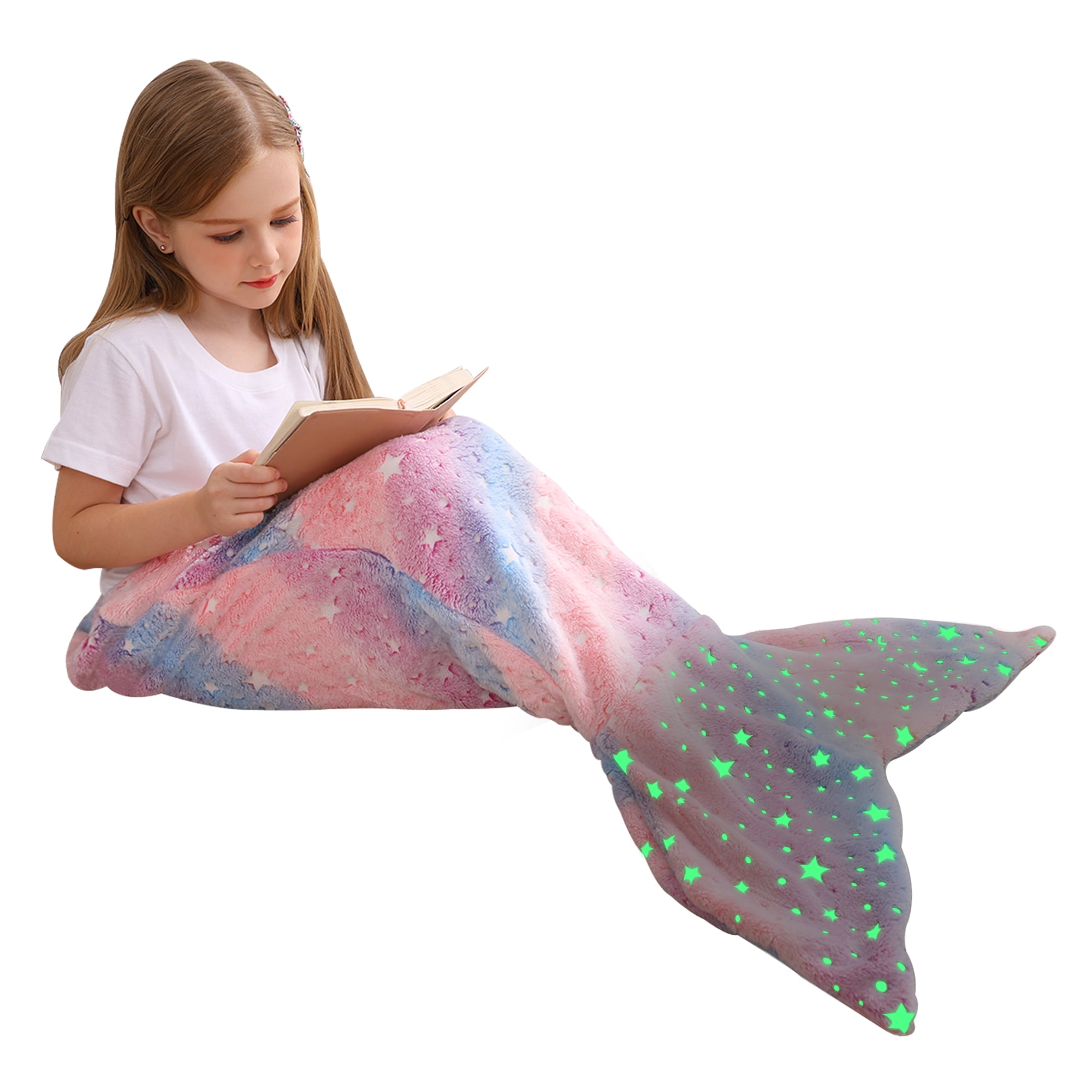 "Soft Flannel Mermaid Tail Blanket for Kids, Rainbow Fish Scale Design ...