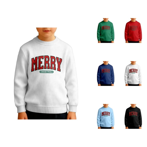 Kids Merry Christmas Sweatshirt Long Sleeve Crewneck Pullover Letter Print Top 3-14 Years