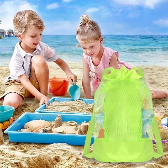 Kids Mesh Beach Backpack, Sand Toy Organizer Bag with Drawstring, Lightweight Nylon Sandproof Bag for Swimming Pool Toys, Outdoor Sports Gear