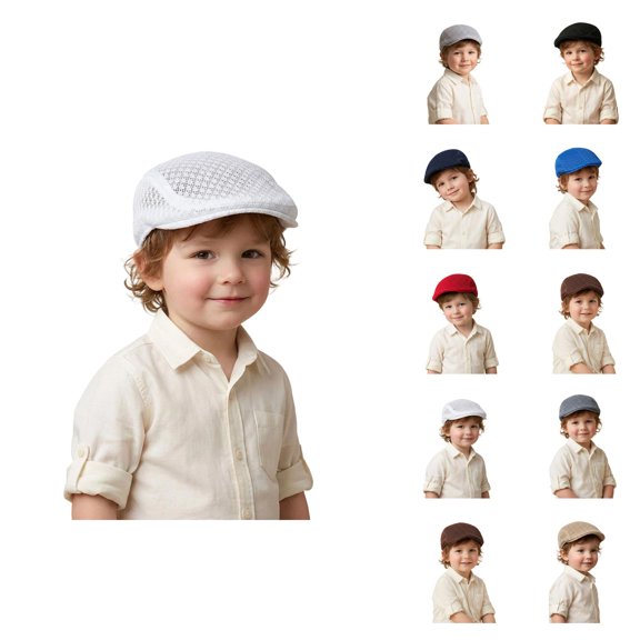 Kids Mesh Beret Cap Lightweight Breathable Flat Cabbie Hat Adjustable Casual Fashion Sun Protection Hat for Boys Girls Age 3-16 Outdoor Travel School Street Wear Summer Everyday Stylish Headwear