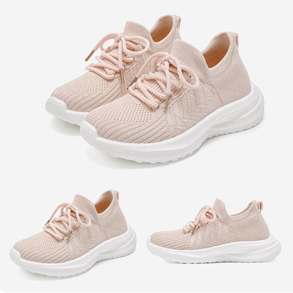 Kids Mesh Lace Up Running Shoes for Boys Girls Breathable Knitting Athletic Non Slip Platform Sneakers with Arch Support