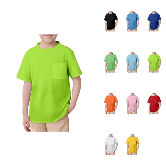 Kids Mesh T-Shirts Short Sleeve Plain Crew Neck Tee with Pocket for Boys Girls Toddlers Unisex 2-13Y