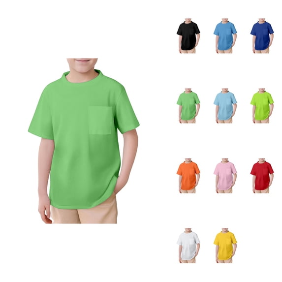 Kids Mesh T-Shirts Short Sleeve Plain Crew Neck Tee with Pocket for Boys Girls Toddlers Unisex 2-13Y