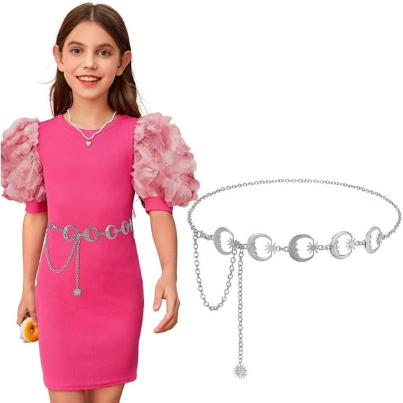 Kids Metal Waist Chain Belt, Shiny Adjustable Chain Waist Belt for Girls Dress, Skirts, Jumpsuit, 31.5 Inches Long