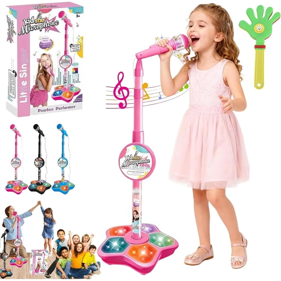 Kids Microphone with Stand, 2026 New All in One Microphone Toy, Kids Star Microphone That Makes Every Day a Concert, Got Built-in Music,Colorful Lights
