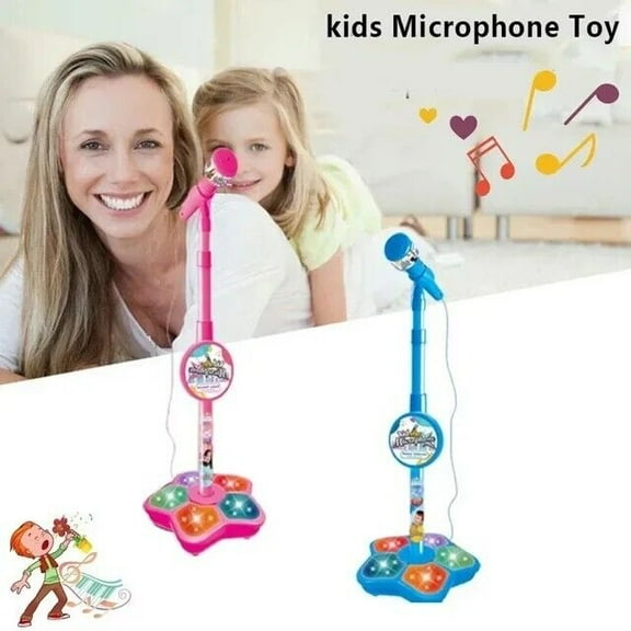 Kids Microphone and Stand Childrens Karaoke Machine with Lights for Kids-pink
