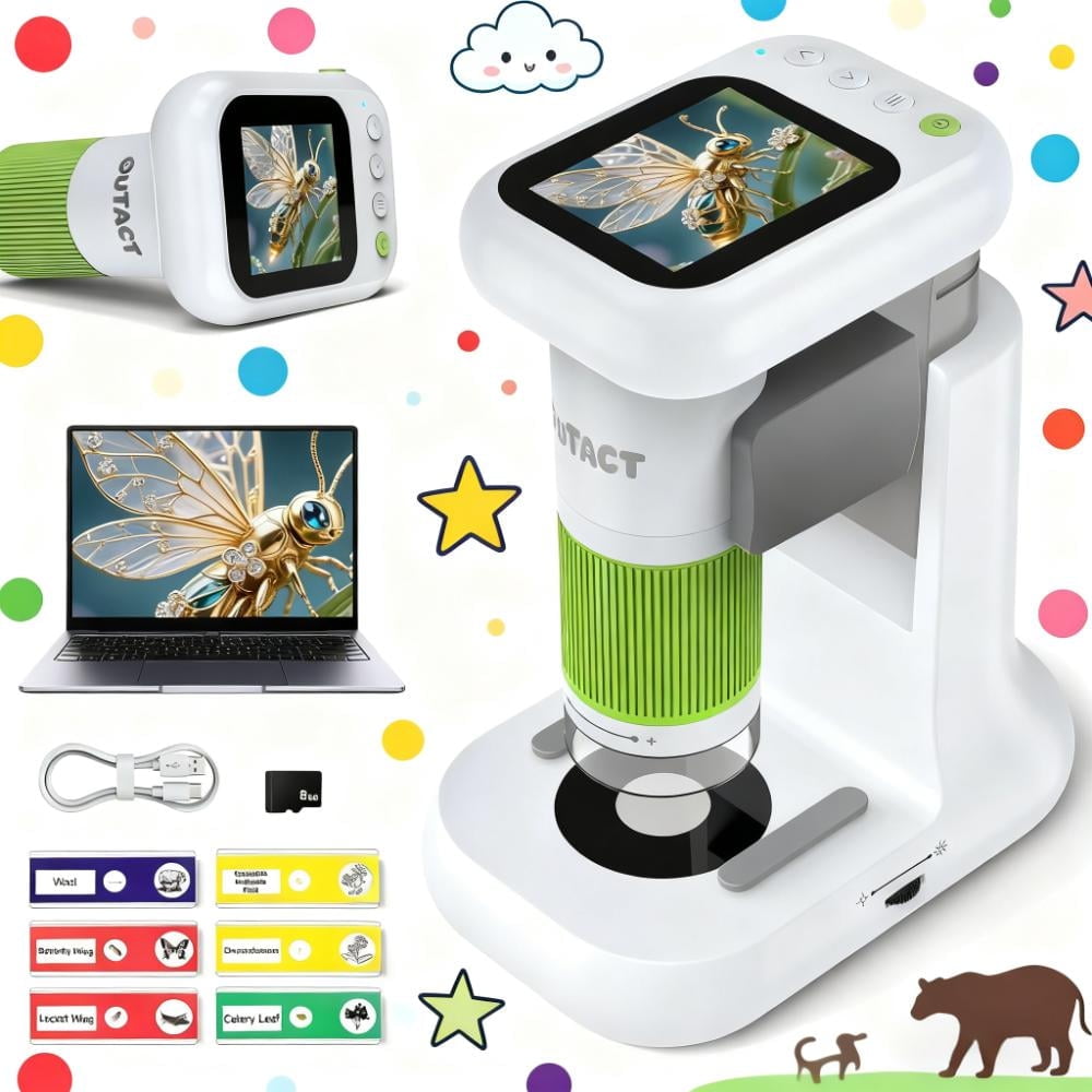 1000X Kids Digital Microscope - 3-in-1 Portable Handheld STEM Educational Science Kit Toy with 2.4" HD Screen & SD Card (Photo/Video), Ideal for 3-12 Years Old Children