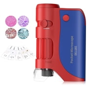 Kids Microscope Handheld Mini Microscope for Kids with LED , Lighted Portable Microscope Kits with 5 Pcs Slides Gift for Boys Girls Teen,Red