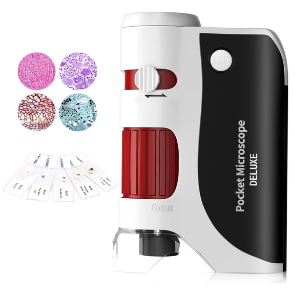 Kids Microscope, Handheld Mini Microscope for Kids with LED , Lighted Portable Microscope Kits with 5 Pcs Slides Gift for Boys Girls Teen