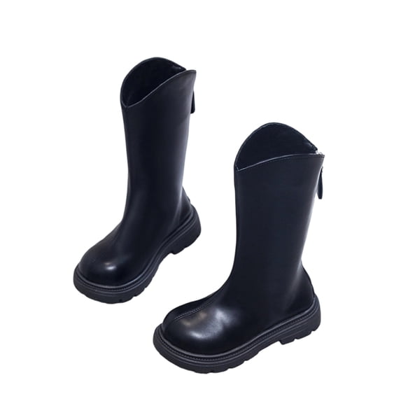 Kids Mid Calf Boots,Mid Calf Boots for Kids - Classic Tall Fashion Boots with Clean Structured Upper,Round Toe and Back Zipper Mid Shaft Boots,Mid Shaft Dress Boots,Casual Footwear for Autumn Winter
