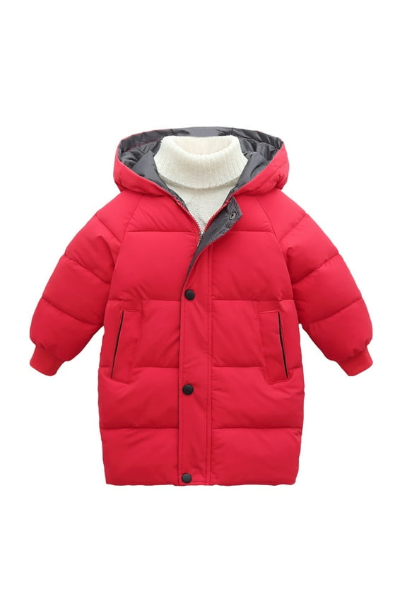 Kids Mid-Length Quilted Padded Winter Coat Hooded Warm Outerwear for Girls & Boys (Ages 12 Months-8 Years, 5 Colors)