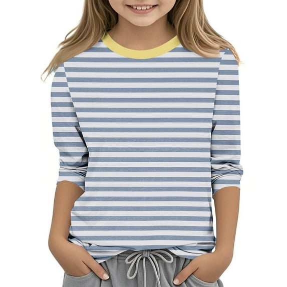 Kids Mid Length Sleeve Tshirt Plus Size Summer Blouse Striped Print Tee Shirt Lightweight Tshirt Shirts for Teen Girls