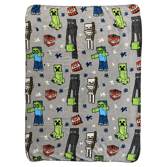 Kids Minecraft Fleece Throw Blanket 45" x 60" Creeper Enderman Zombie