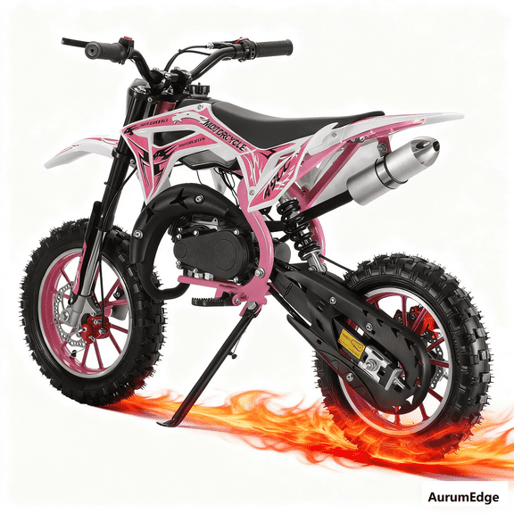 Kids Mini 49CC Gas Dirt Bike, 2-Stroke Ride on Bike , Children Pocket Motorbike with Front Rear Disc Brakes, Pull Start, Pink Motocross