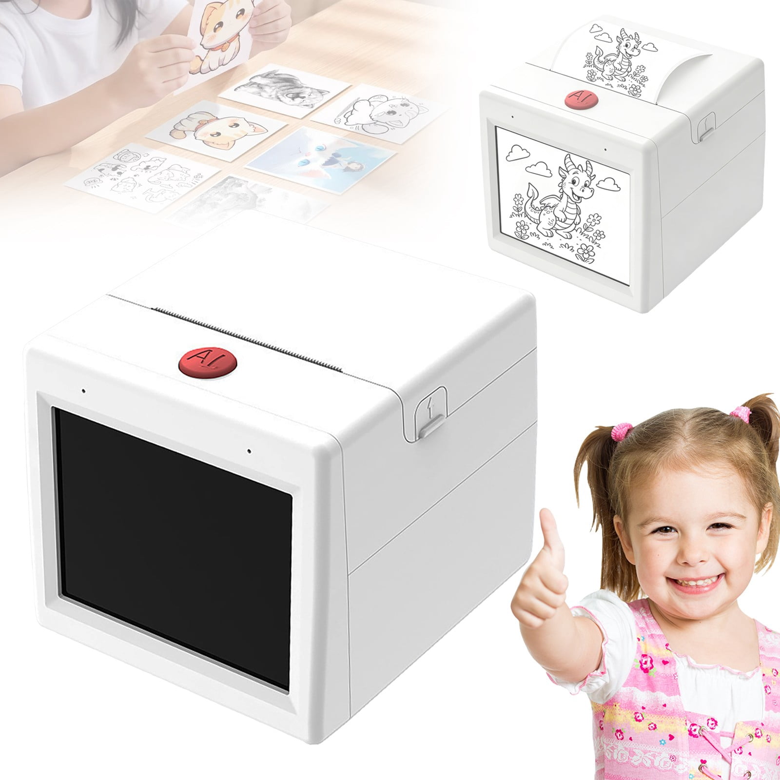 Kids Mini AI Smart Printer B – AI Voice Stickerbox Maker with Display, Inkless Portable Thermal Label Printer for Home Study DIY Projects, Perfect for Summer Creative Activities & Indep-endence Day