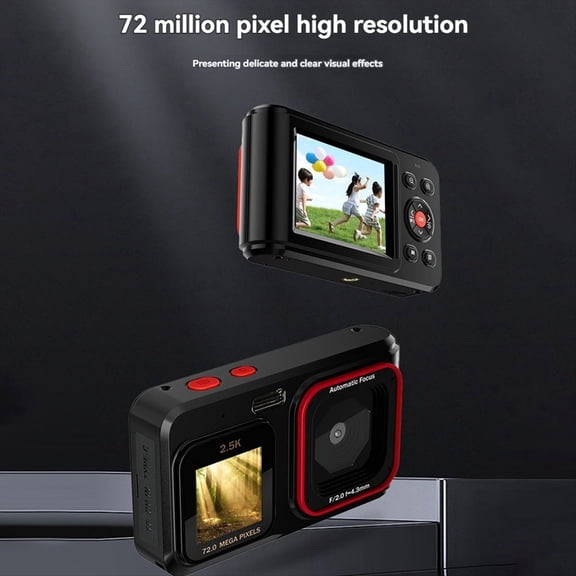 Kids Mini Digital Camera 2.5K HD 72MP Dual Screen High-Definition Pixel Camera 16X Zoom Monocular Cameras with MP3 C