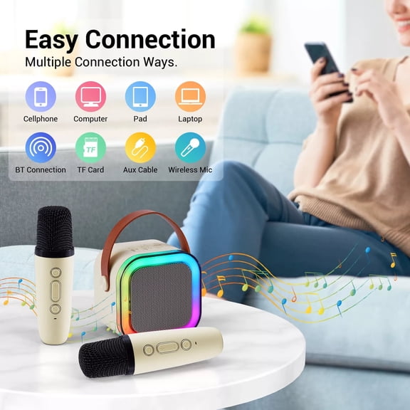 Kids Mini Karaoke Machine Portable Bluetooth Speaker + Dual Wireless Microphone