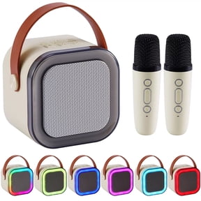 Kids Mini Karaoke Machine, Portable Bluetooth 5.1 Speaker with Dual Wireless Mics, Magic Voice Effects, TF/USB, 6H Playtime, Gifts for Girls Boys