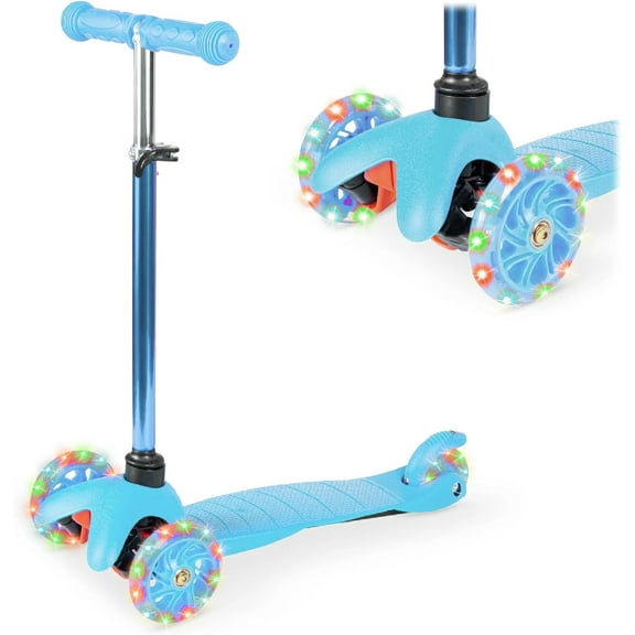 Kids Mini Kick Scooter Toy w/ Light-Up Wheels, Height Adjustable T-Bar, Foot Break