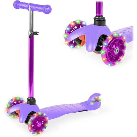Kids Mini Kick Scooter Toy w/ Light-Up Wheels, Height Adjustable T-Bar, Foot Break