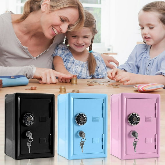 Kids Mini Safe Locker Bank with Key and 3-Digit Combination Lock | Metal Money Box for Cash Coins Jewelry Valuables | Removable Coin Drawer | Boys Girls Savings Bank | 7.1x4.7x3.9in | 1 Pack