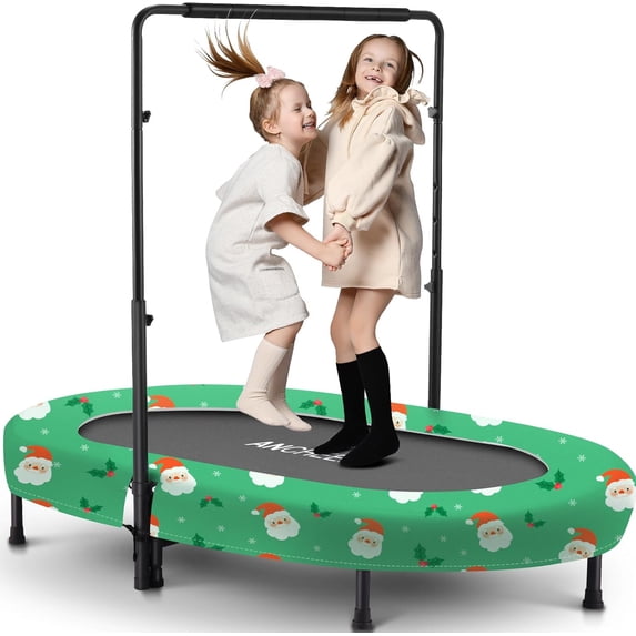 Kids Mini Trampoline Indoor: 5-Level Adjustable Handle, Trampoline for Parent-Child Twins, Max 220lbs Load, Foldable Trampoline, Safe & Durable, Exercise Trampoline for Indoor/Garden