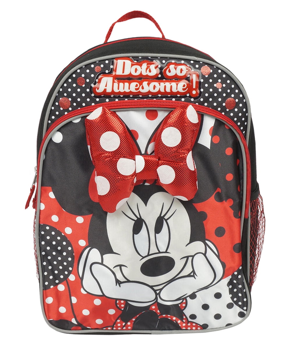 Disney Minnie Mouse Dots So Awesome Face With 3D Bow 14" Backpack