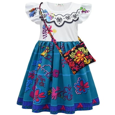 Kids Encanto Mirabel Costume Dress Cosplay Mirabel Madrigal Princess Skirts Outfits with Bag Halloween Suits for Girls