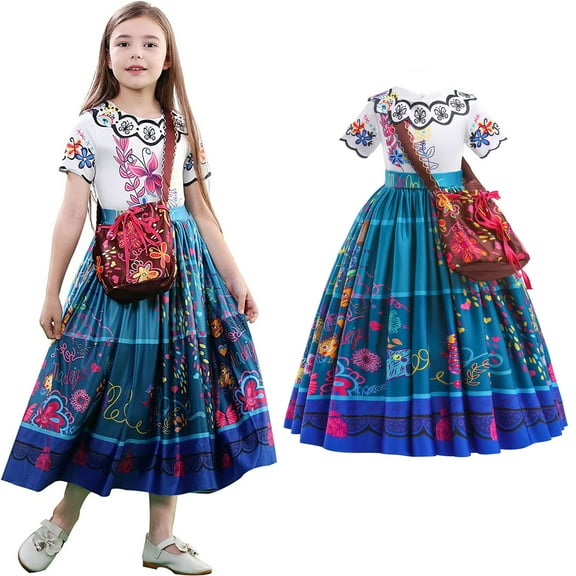 Kids Mirabel Costume Dress Girls Cosplay Outfit Princess Dress Up