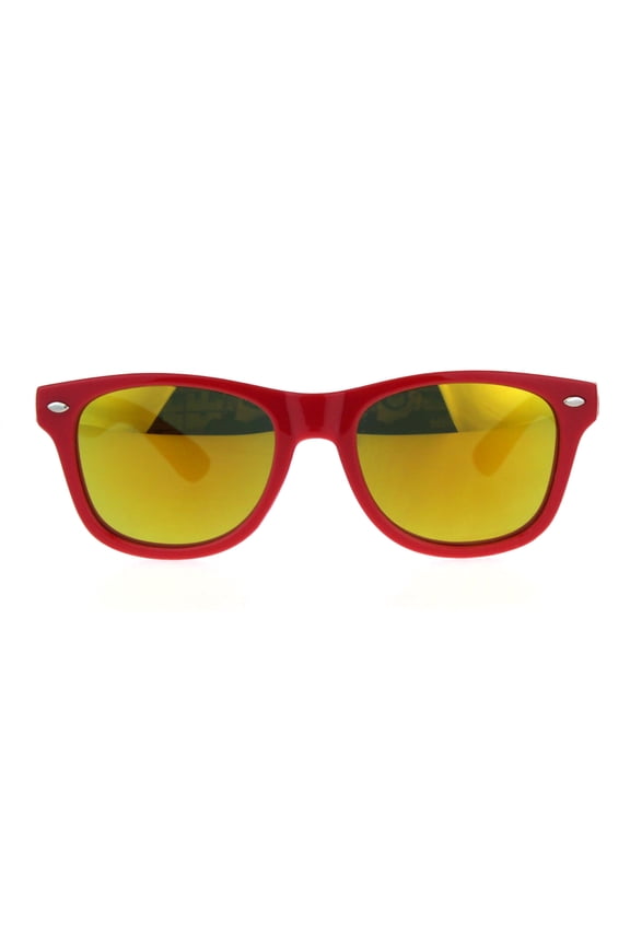 Kids Mirrored Lens Classic Retro Plastic Horn Rim Hipster Sunglasses Red Orange