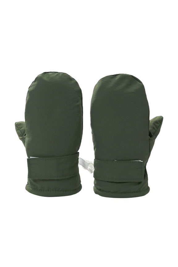 Kids Mittens Waterproof Winter Ski Warm Lined Long String Army Green 3 Y-5 Y